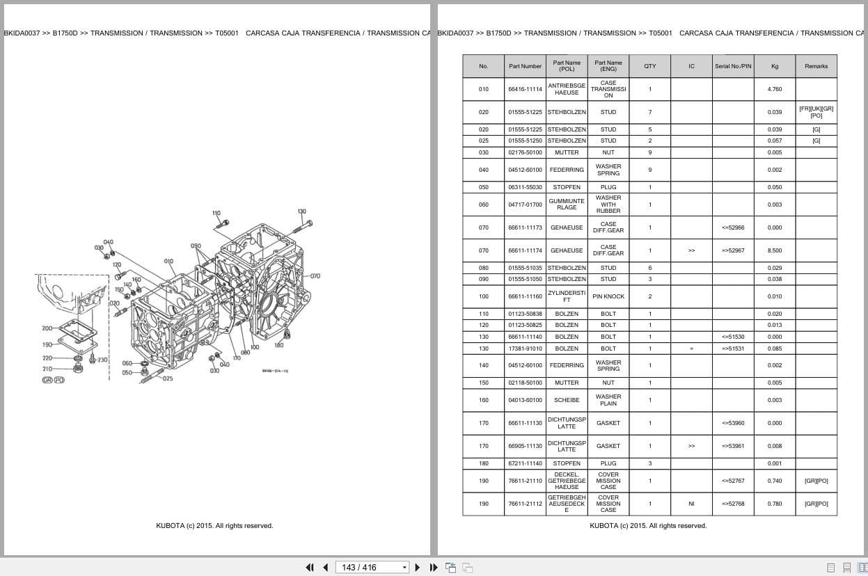 Kubota Tractor B1750D Parts Catalog EN DE (2)