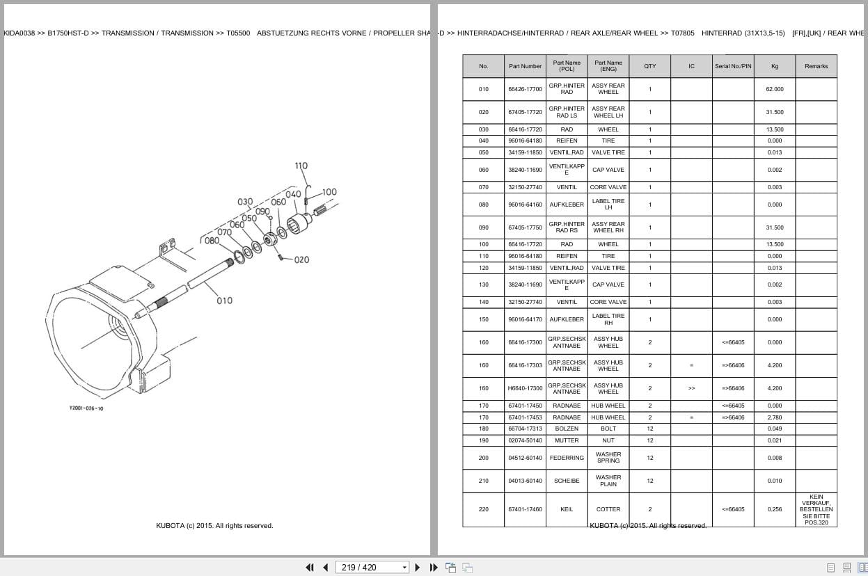 Kubota Tractor B1750HST D Parts Catalog EN DE (2)