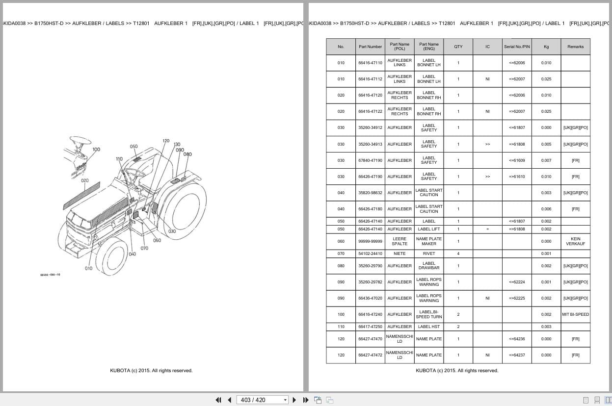 Kubota Tractor B1750HST D Parts Catalog EN DE (3)