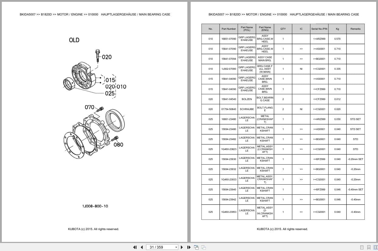Kubota Tractor B1820D Parts Catalog EN DE (2)