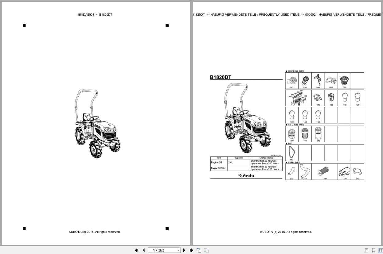 Kubota Tractor B1820DT Parts Catalog EN DE (1)
