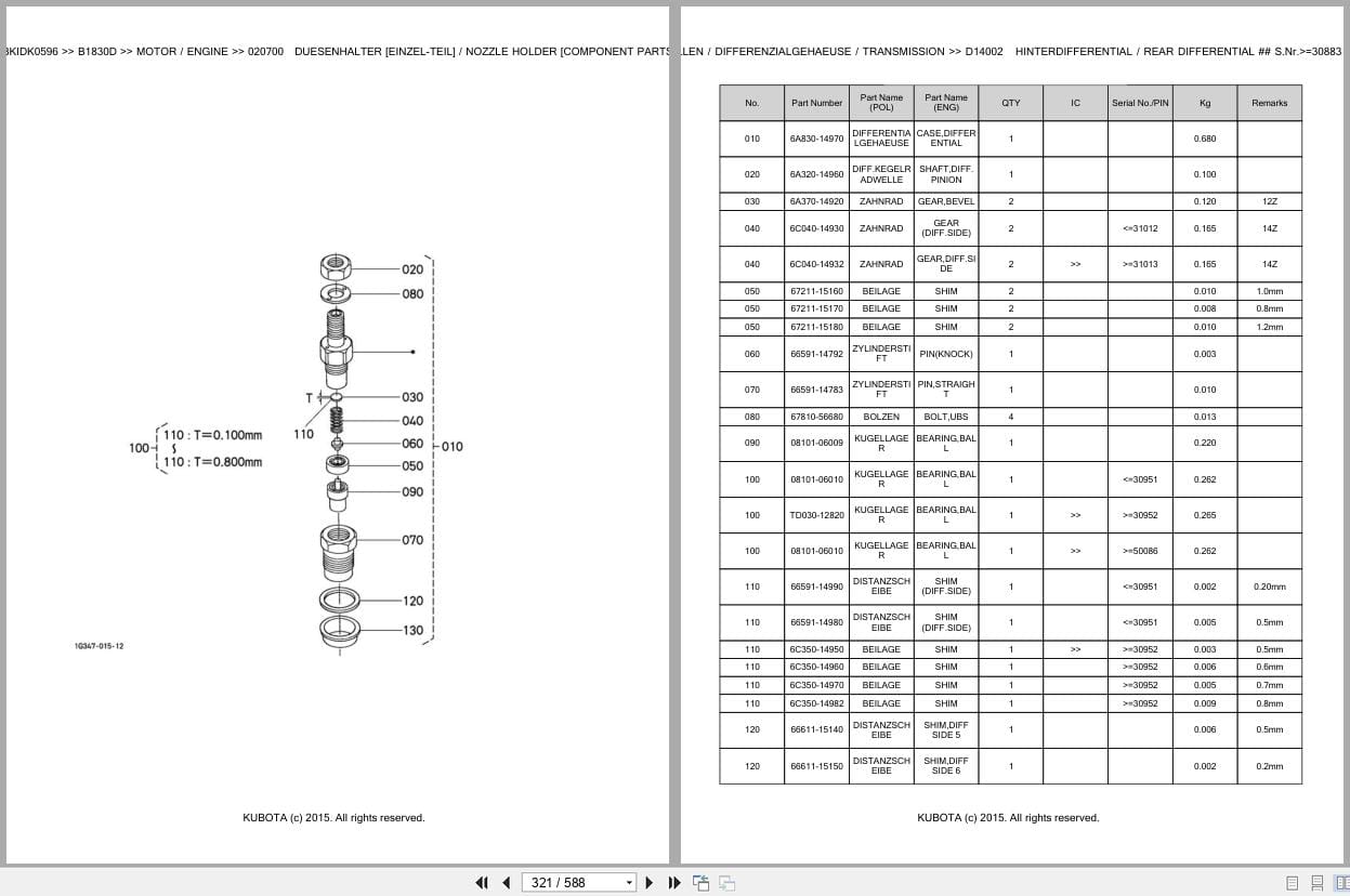 Kubota Tractor B1830D Parts Catalog EN DE (3)