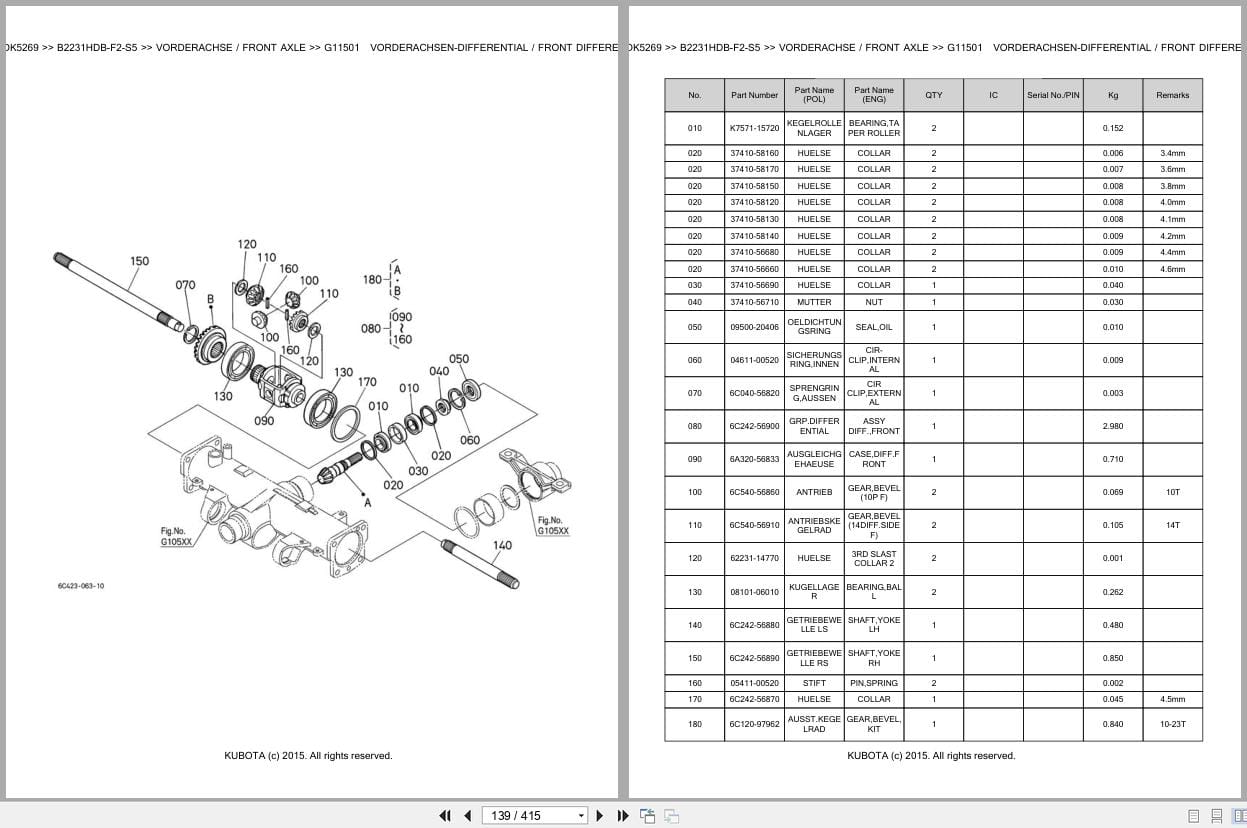 Kubota Tractor B2231HDB F2 S5 Parts Catalog EN DE (2)