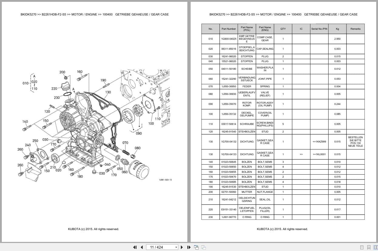 Kubota Tractor B2261HDB F2 S5 Parts Catalog EN DE (2)