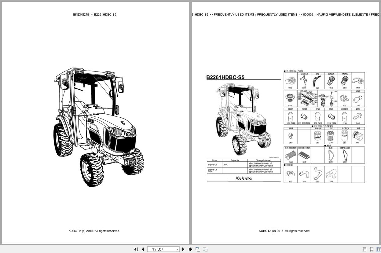 Kubota Tractor B2261HDBC S5 Parts Catalog EN DE (1)