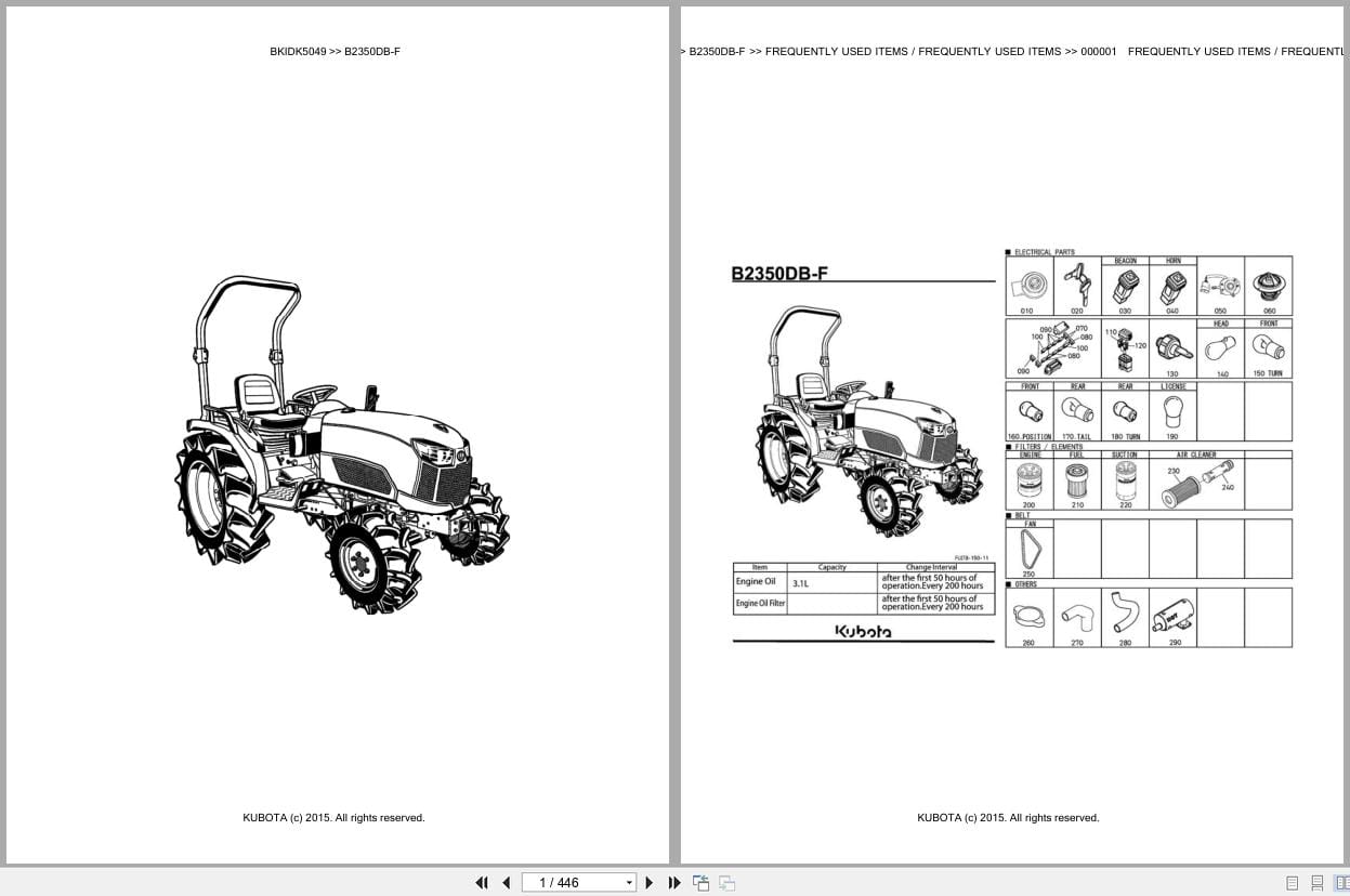Kubota Tractor B2350DB F Parts Catalog EN DE (1)