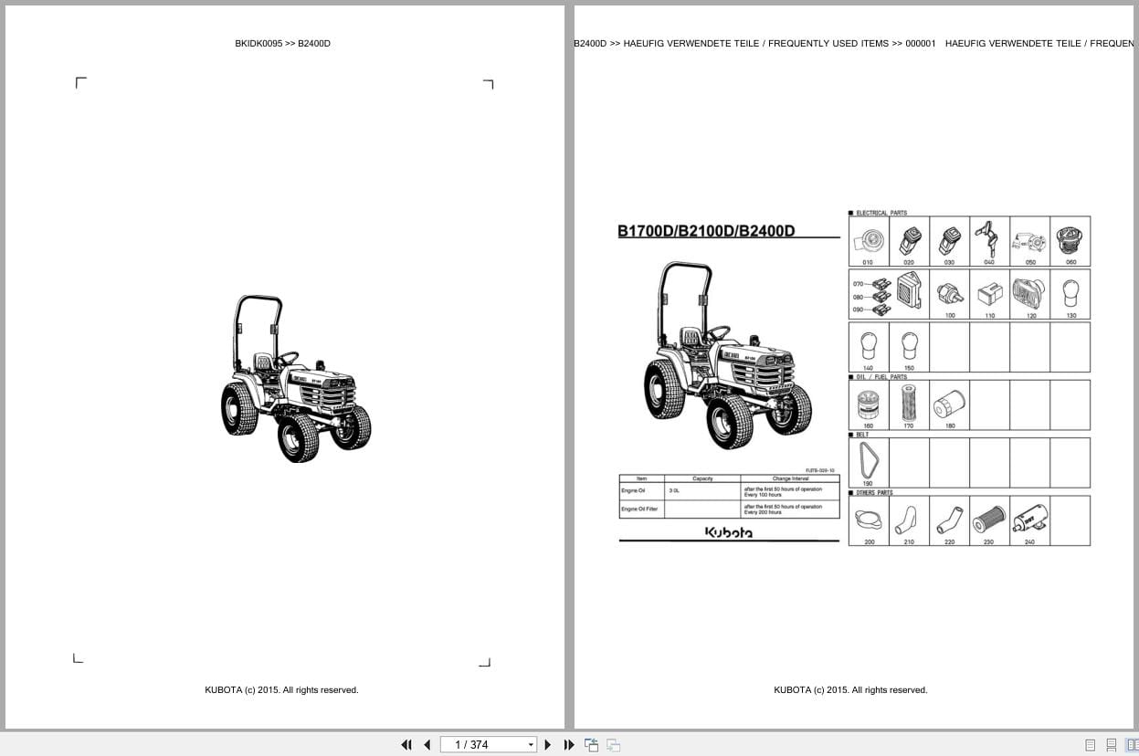 Kubota Tractor B2400D Parts Catalog EN DE (1)