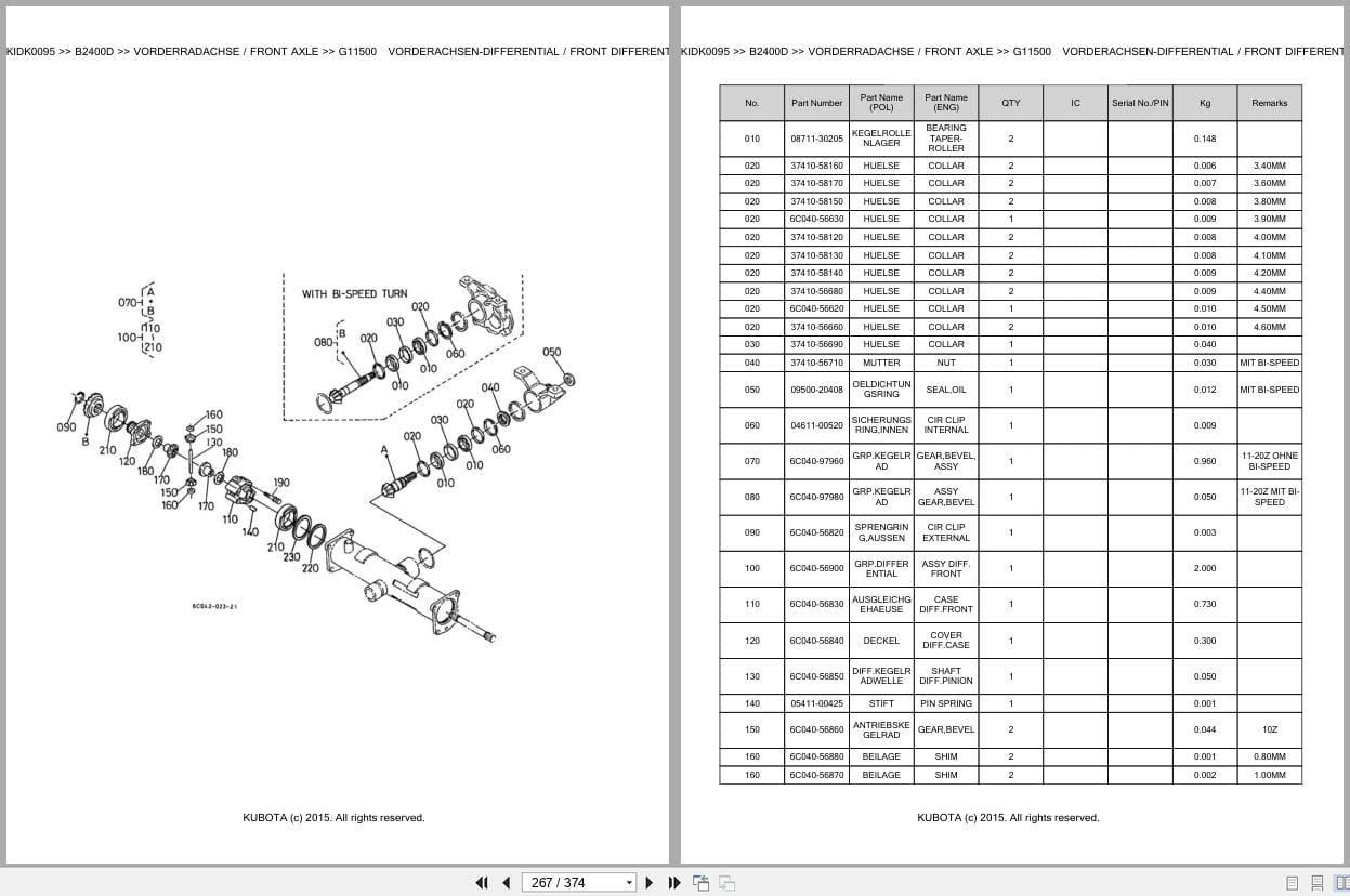 Kubota Tractor B2400D Parts Catalog EN DE (2)