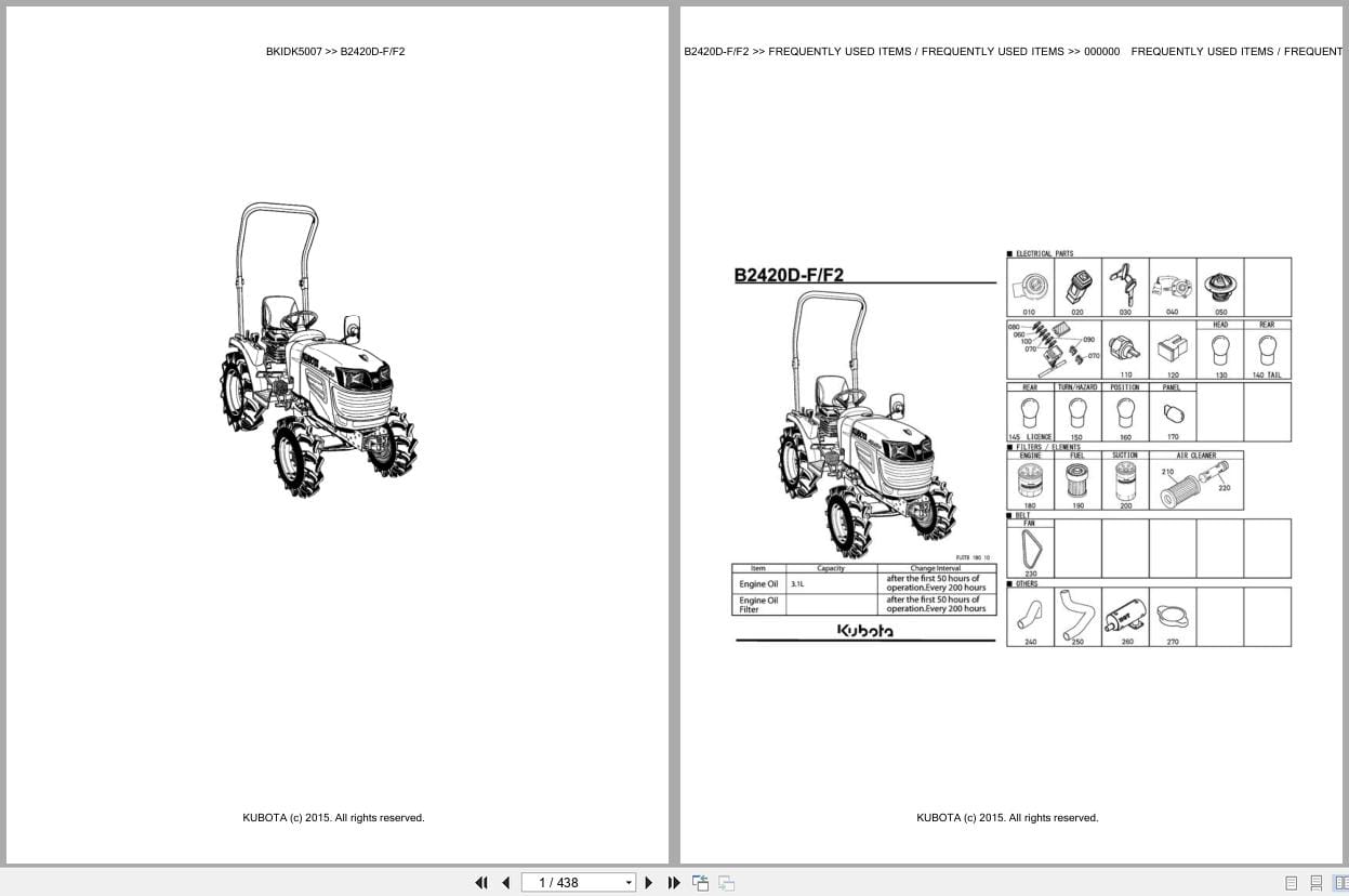 Kubota Tractor B2420D F B2420D F2 Parts Catalog EN DE (1)