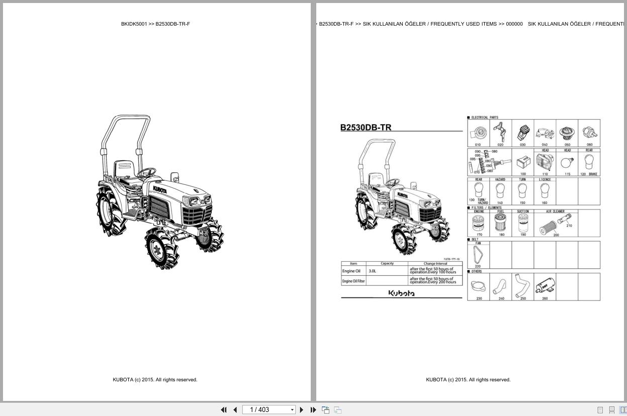 Kubota Tractor B2530DB TR F Spare Parts Catalog EN TR (1)