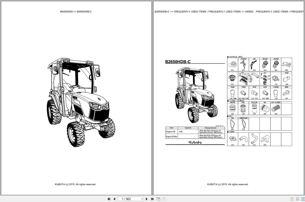 Kubota Tractor B2650HDB C Parts Catalog EN DE (1)