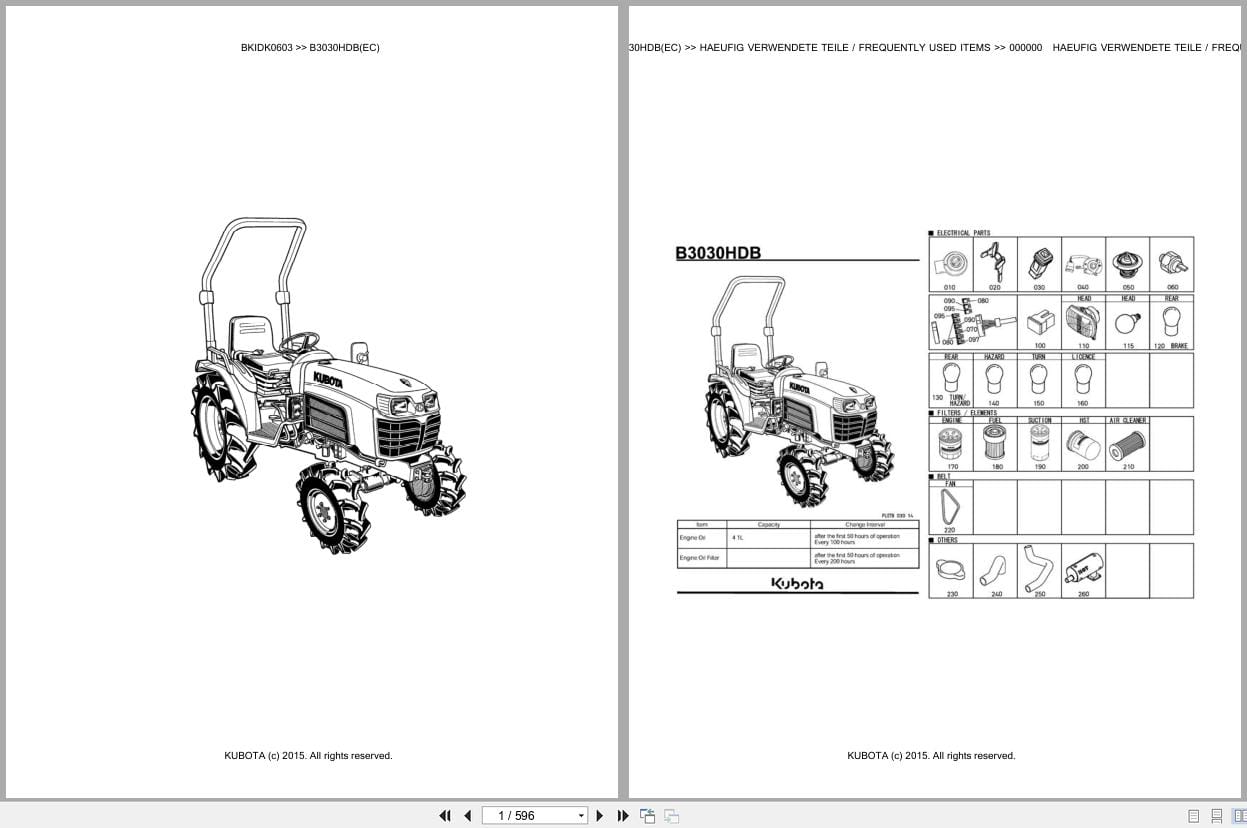 Kubota Tractor B3030HDB B3030HDBEC Parts Catalog EN DE (1)
