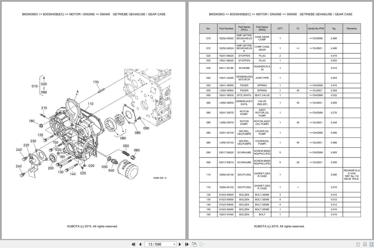 Kubota Tractor B3030HDB B3030HDBEC Parts Catalog EN DE (2)