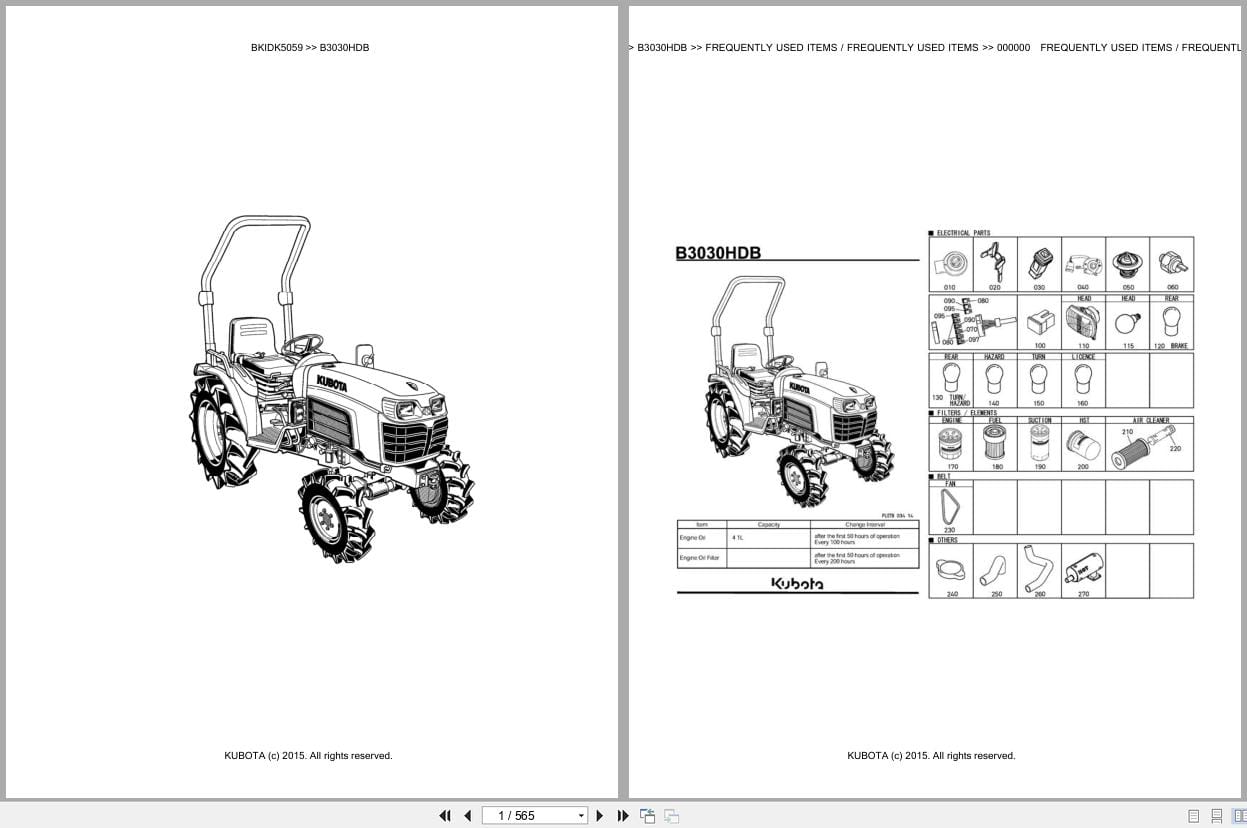 Kubota Tractor B3030HDB Parts Catalog EN DE (1)