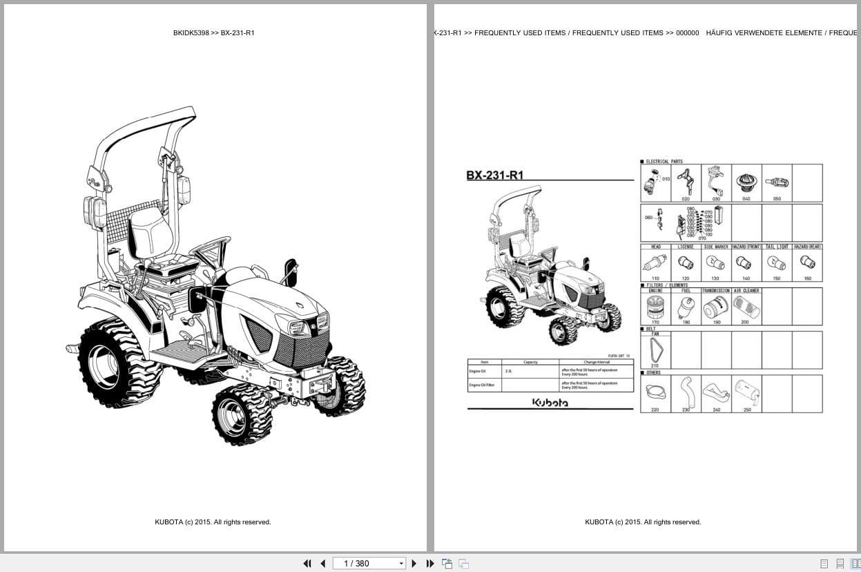 Kubota Tractor BX 231 R1 Parts Catalog EN DE (1)