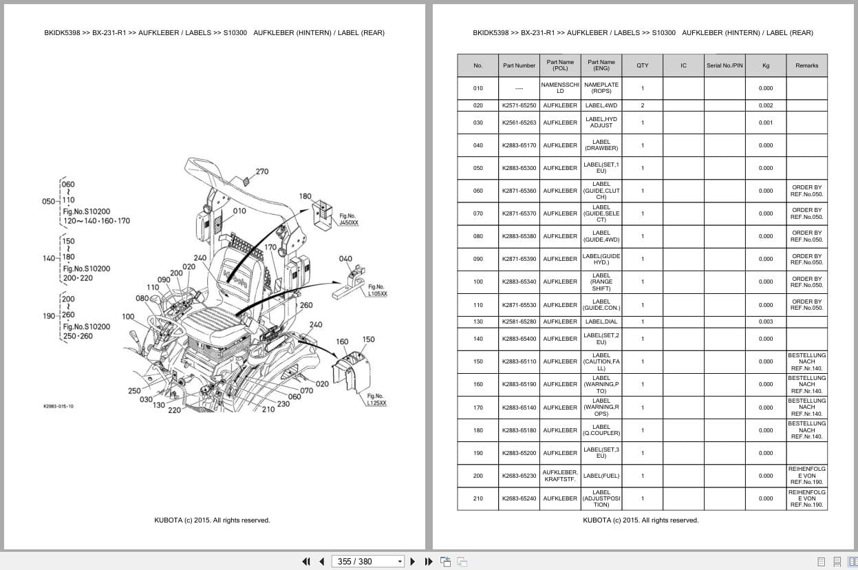 Kubota Tractor BX 231 R1 Parts Catalog EN DE (3)