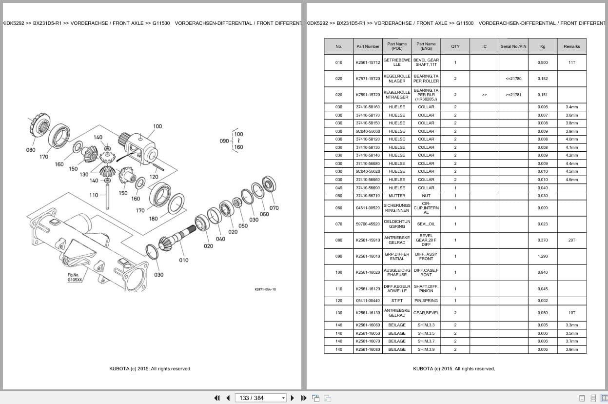 Kubota Tractor BX231D5 R1 Parts Catalog EN DE (2)