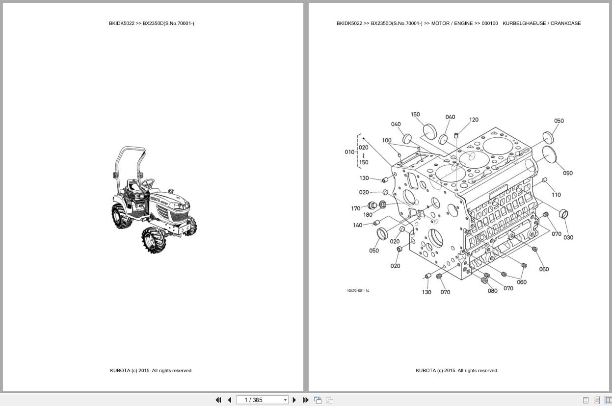 Kubota Tractor BX2350D 70001 Parts Catalog EN DE (1)