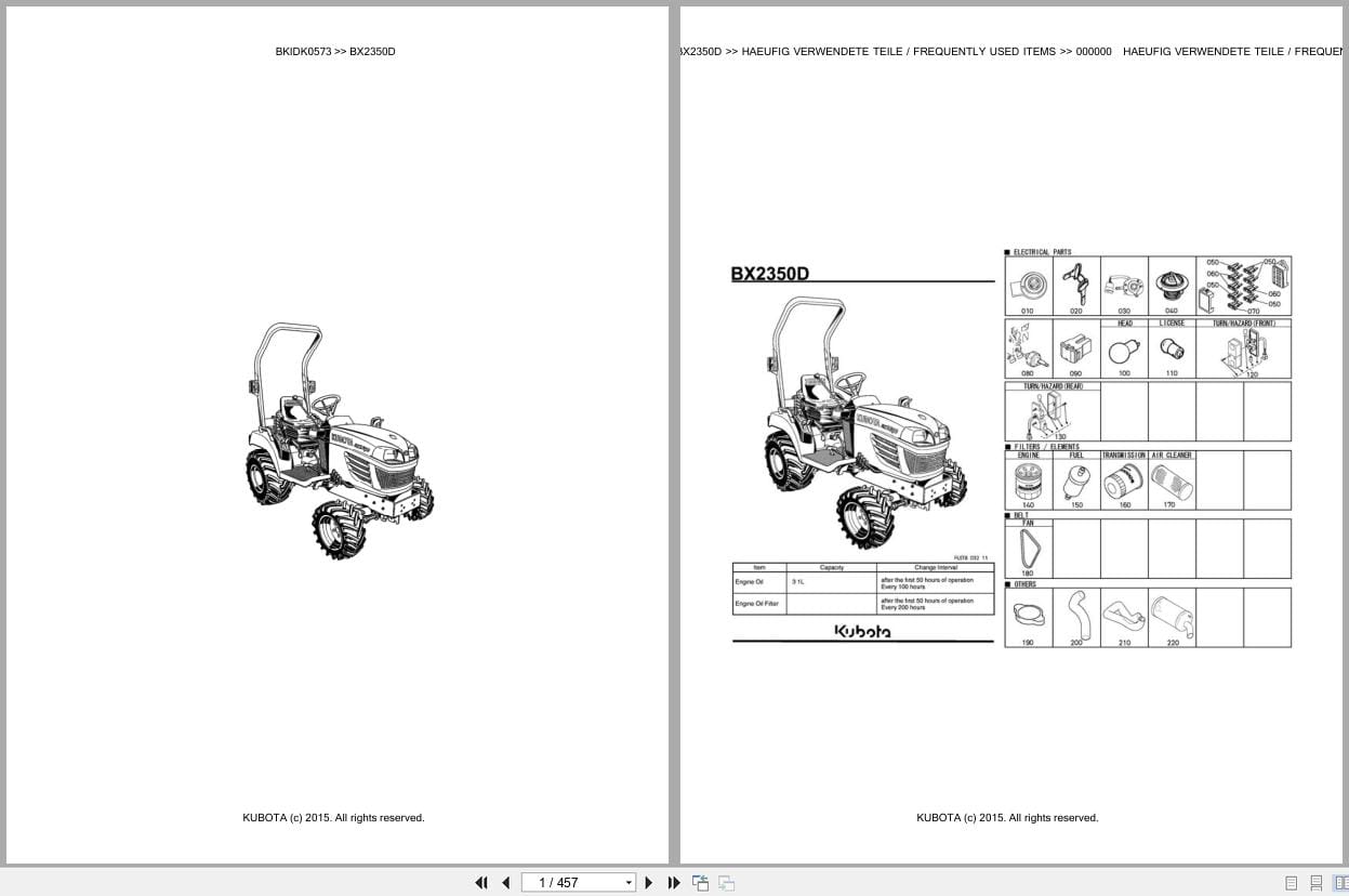 Kubota Tractor BX2350D Parts Catalog EN DE (1)