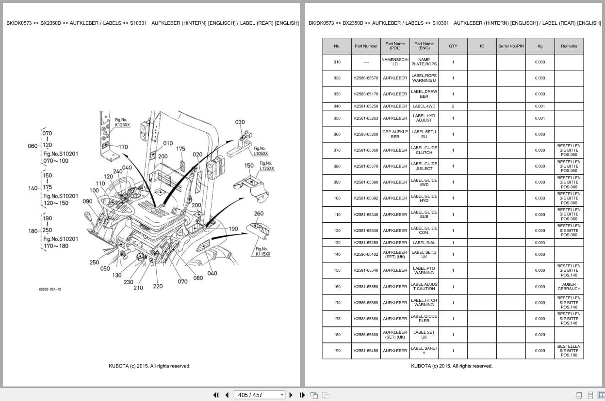 Kubota Tractor BX2350D Parts Catalog EN DE (2)