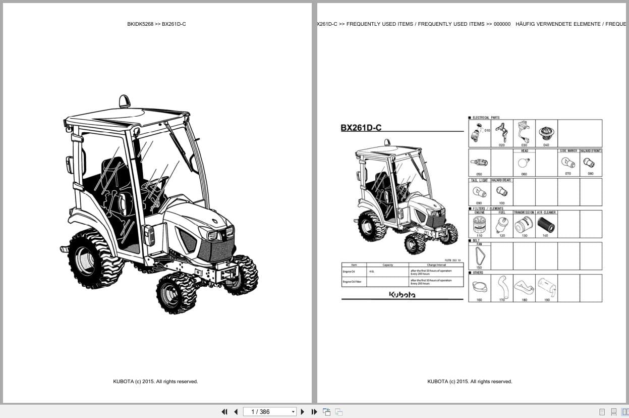 Kubota Tractor BX261D C Parts Catalog EN DE (1)