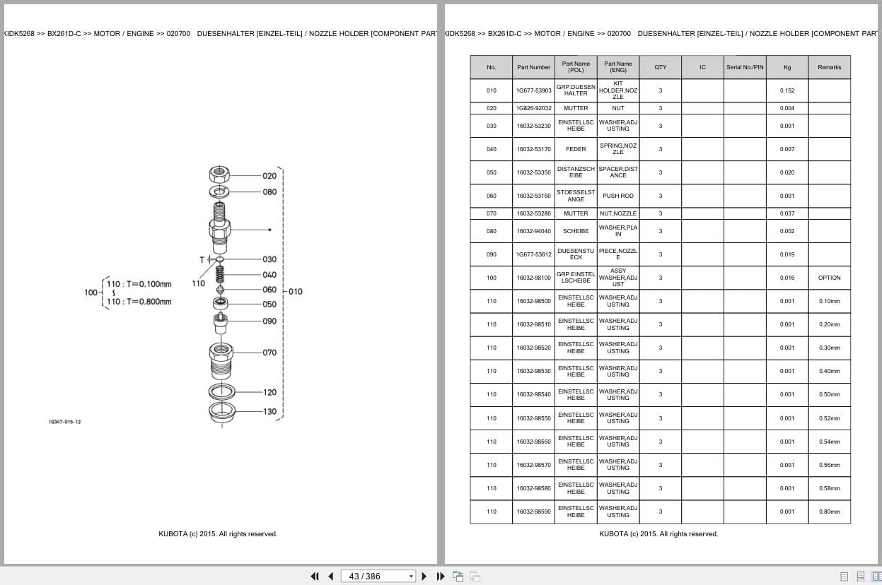 Kubota Tractor BX261D C Parts Catalog EN DE (2)