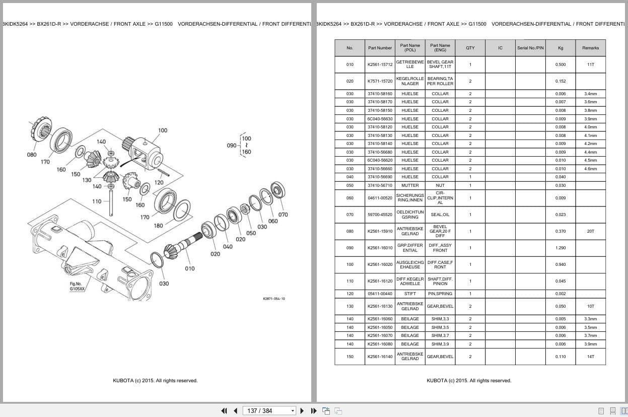 Kubota Tractor BX261D R Parts Catalog EN DE (2)