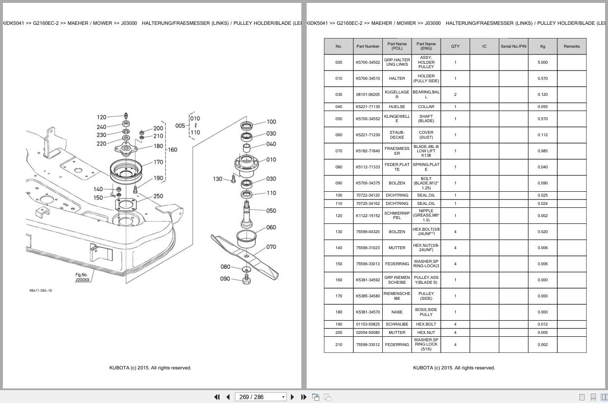 Kubota Tractor G2160EC 2 Parts Catalog EN DE (3)