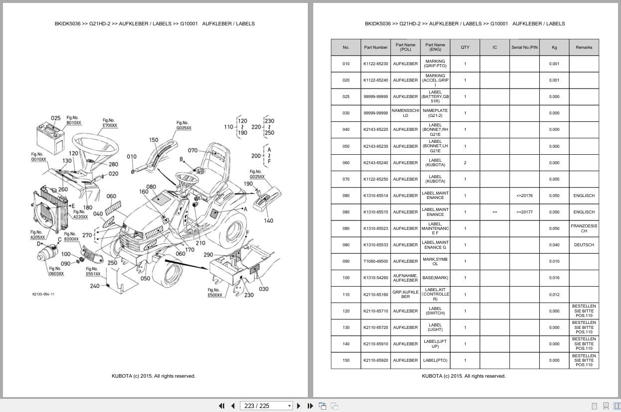 Kubota Tractor G21HD 2 Parts Catalog EN DE (3)