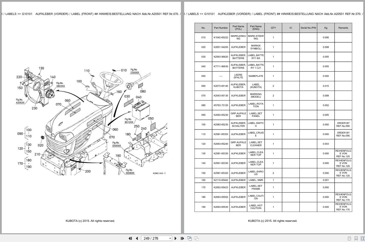 Kubota Tractor G23 3 HD S5 Parts Catalog EN DE (2)