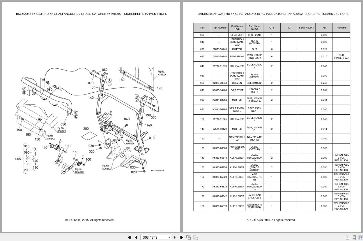 Kubota Tractor G231 HD Parts Catalog EN DE (3)