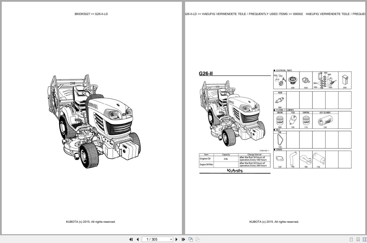 Kubota Tractor G26 II LD Parts Catalog EN DE (1)