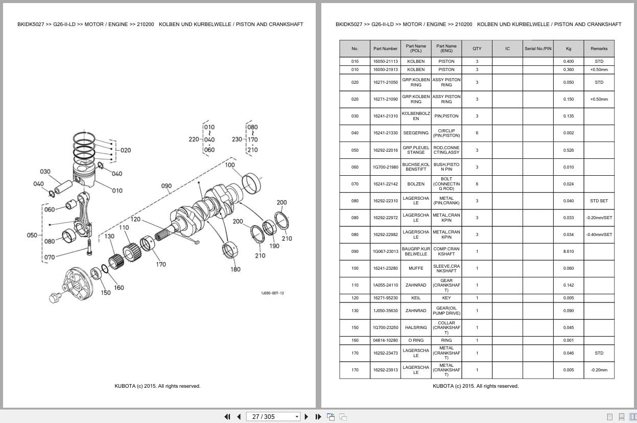Kubota Tractor G26 II LD Parts Catalog EN DE (2)