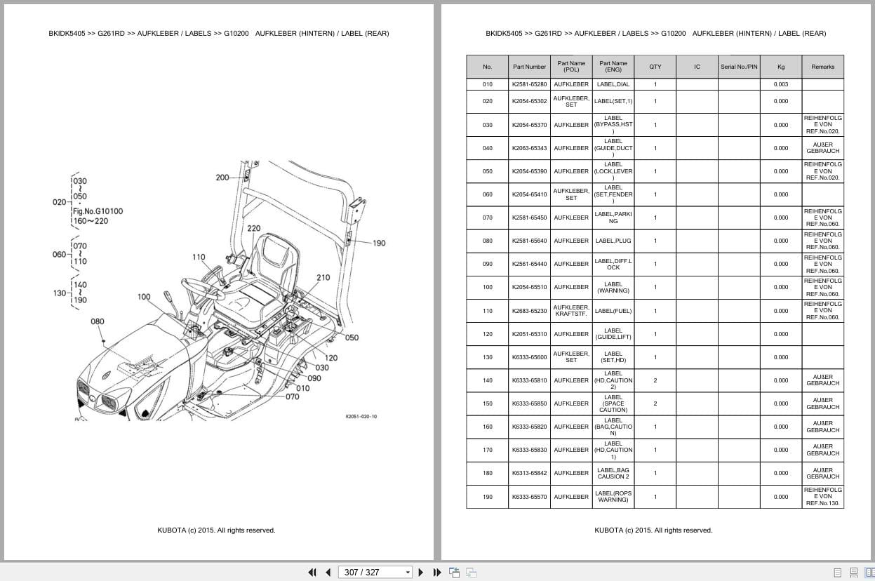 Kubota Tractor G261RD Parts Catalog EN DE (3)
