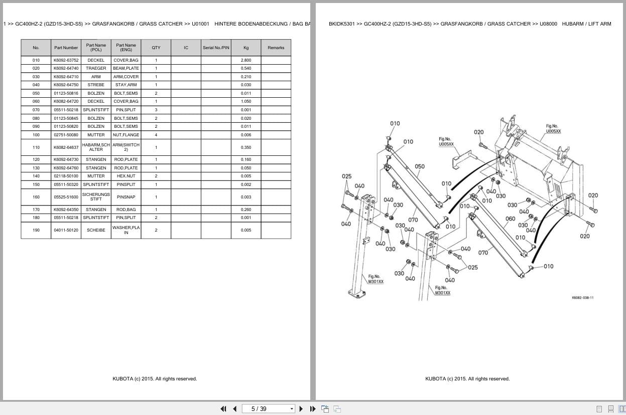 Kubota Tractor GC400HZ 2 GZD15 3HD S5 Parts Catalog EN DE (2)