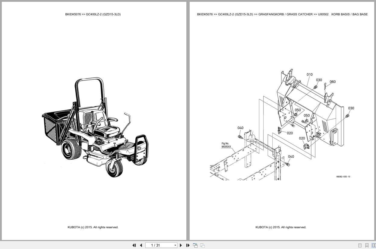 Kubota Tractor GC400LZ 2 GZD15 3LD Parts Catalog EN DE (1)