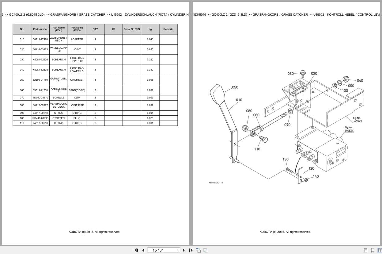 Kubota Tractor GC400LZ 2 GZD15 3LD Parts Catalog EN DE (2)