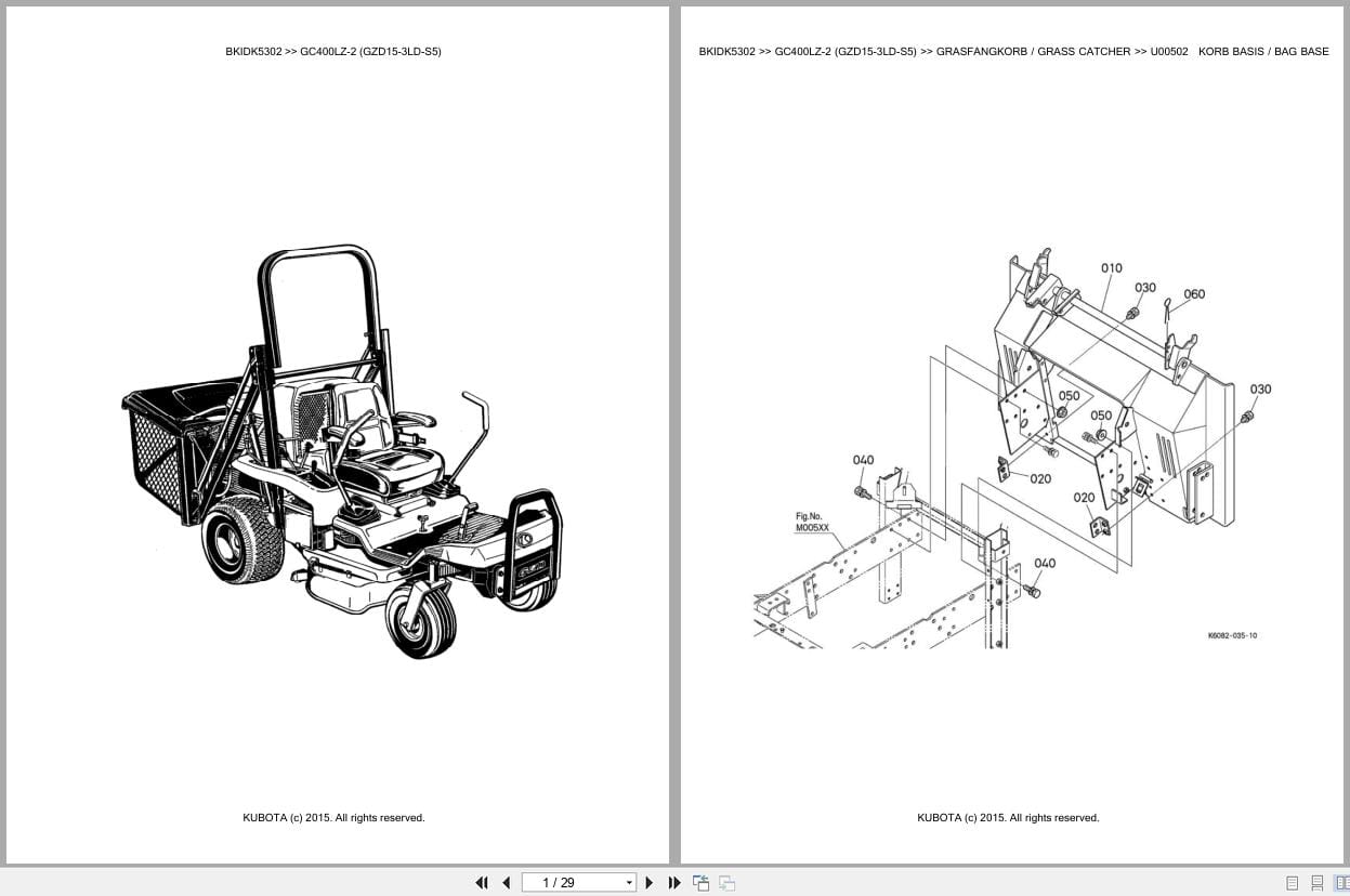 Kubota Tractor GC400LZ 2 GZD15 3LD S5 Parts Catalog EN DE (1)