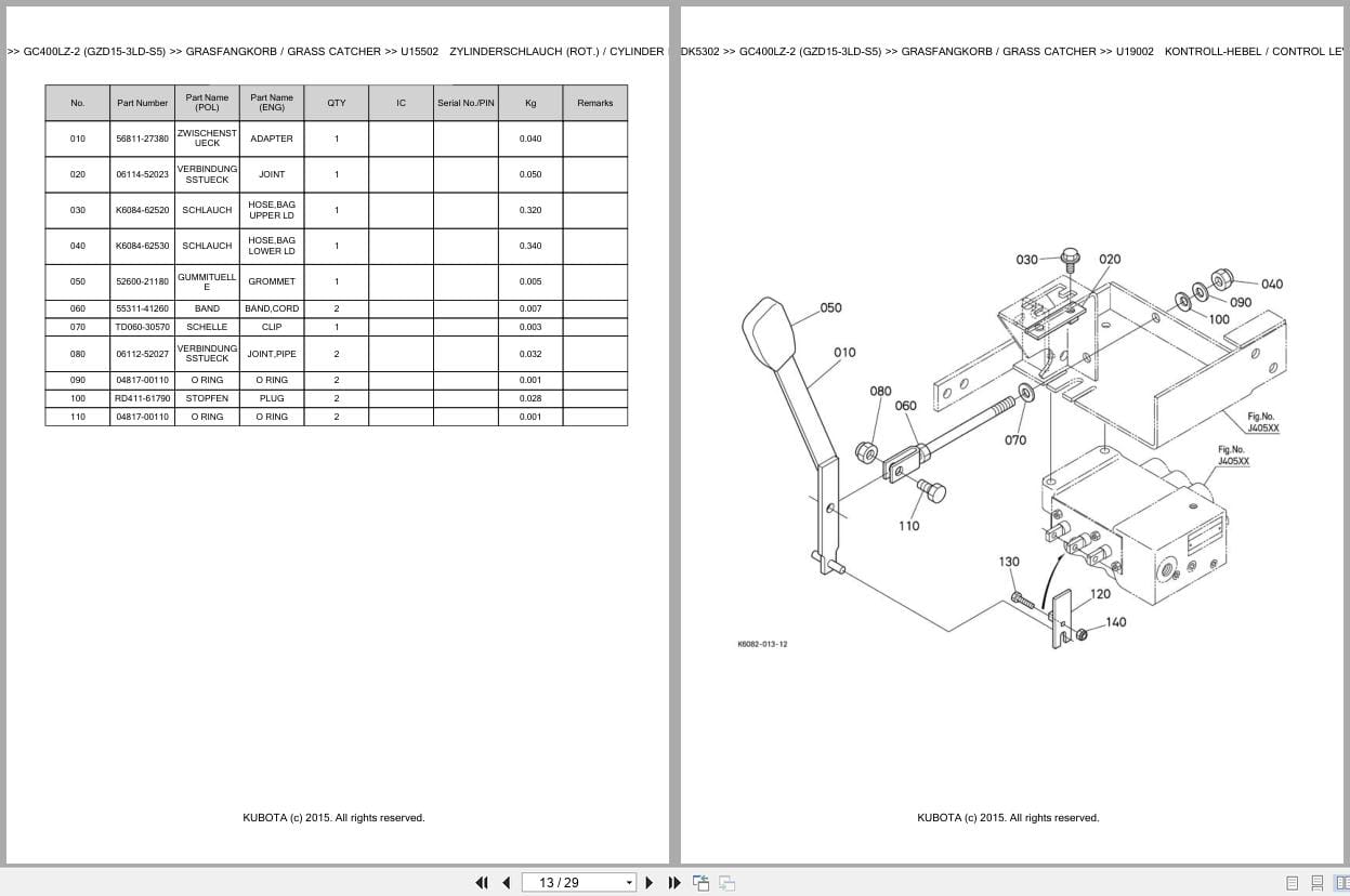 Kubota Tractor GC400LZ 2 GZD15 3LD S5 Parts Catalog EN DE (2)