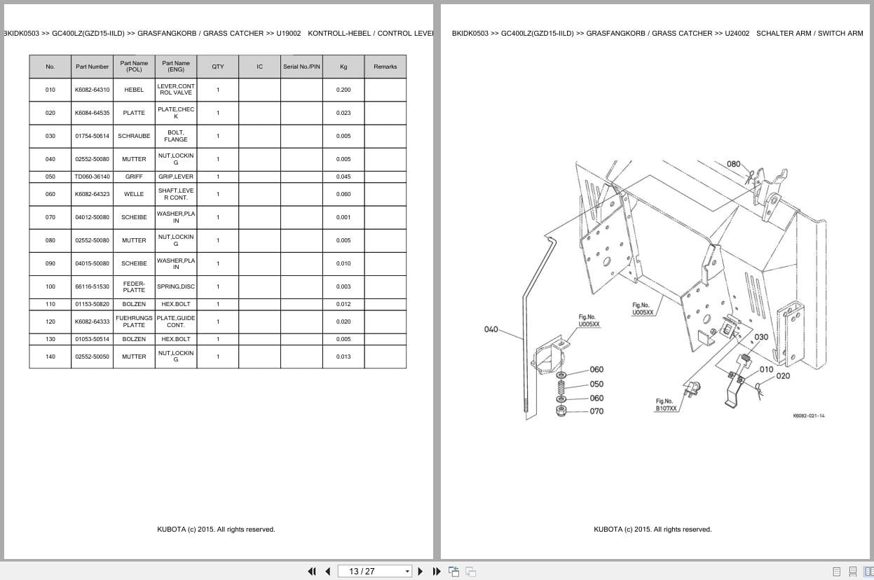 Kubota Tractor GC400LZ GZD15 IILD Parts Catalog EN DE (2)