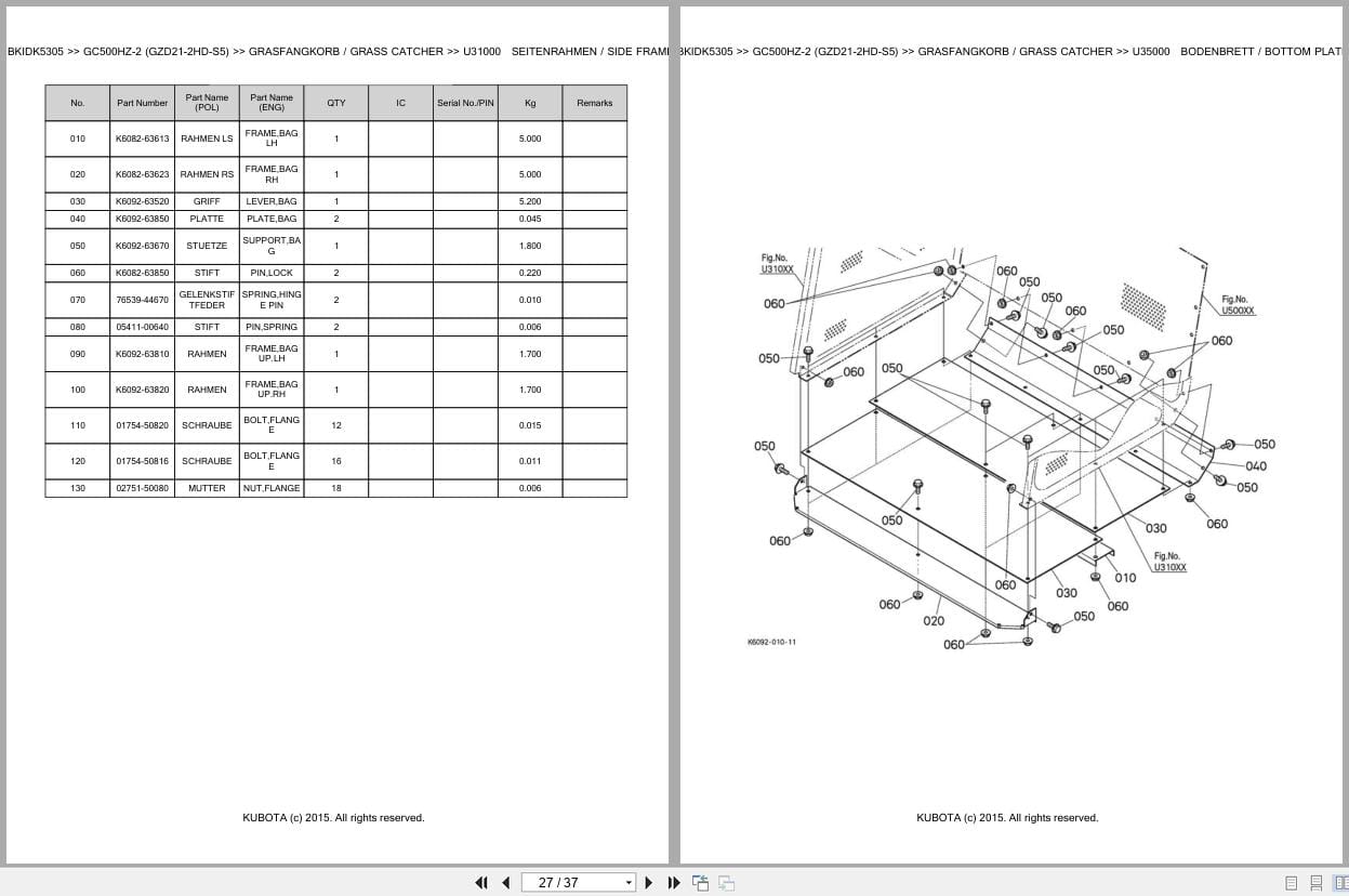 Kubota Tractor GC500HZ 2 GZD21 2HD S5 Parts Catalog EN DE (3)