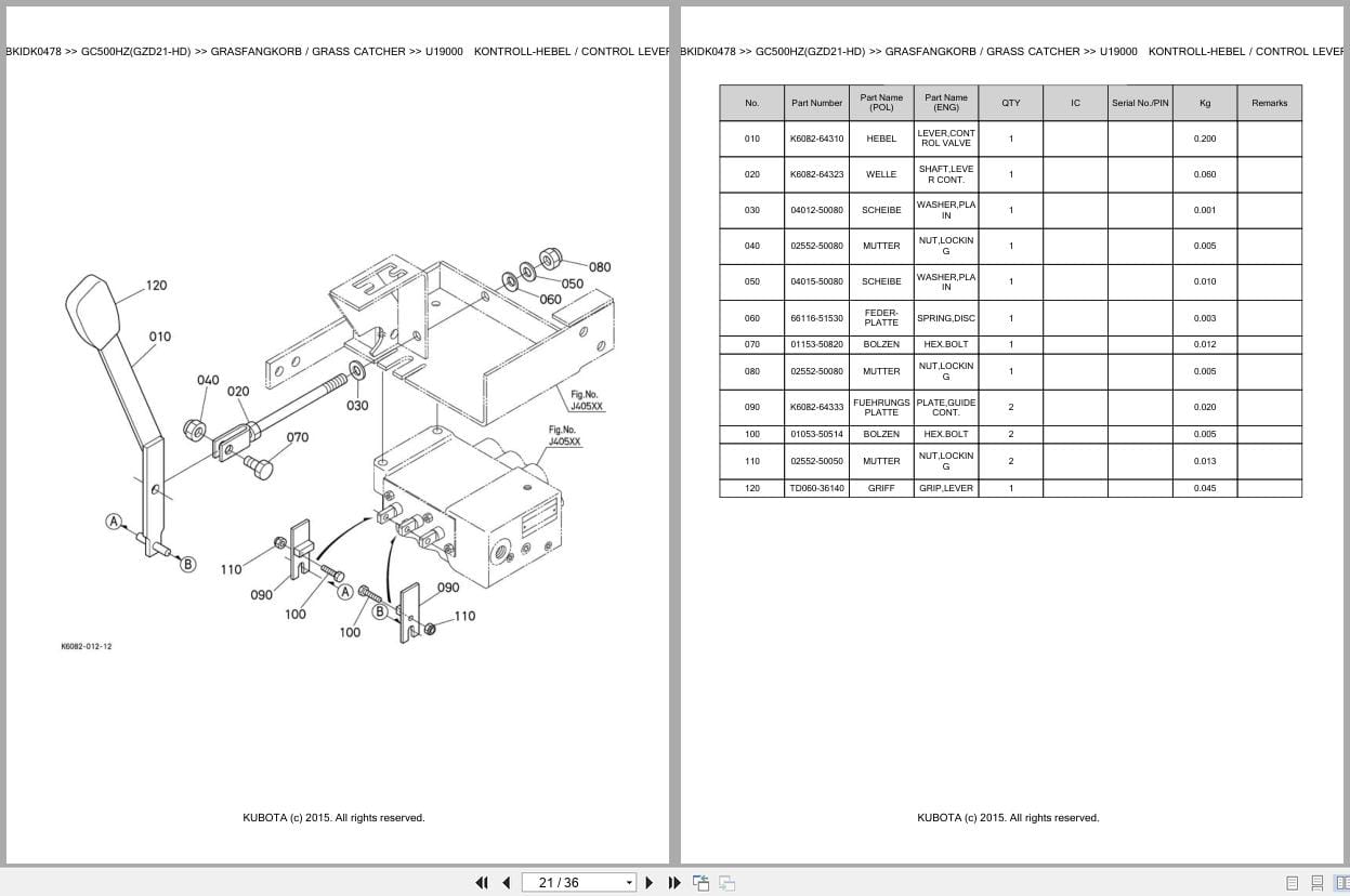 Kubota Tractor GC500HZ GZD21 HD Parts Catalog EN DE (2)