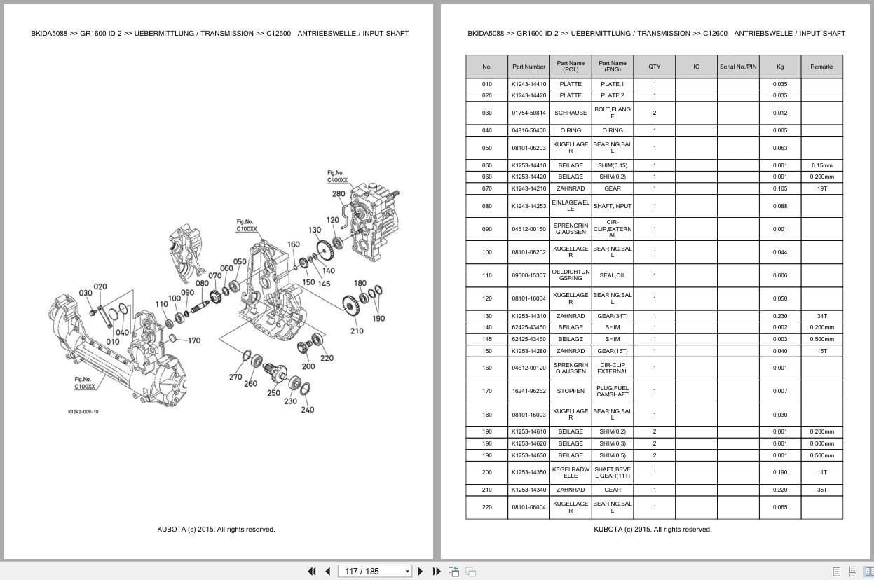 Kubota Tractor GR1600 ID 2 Parts Catalog EN DE (3)