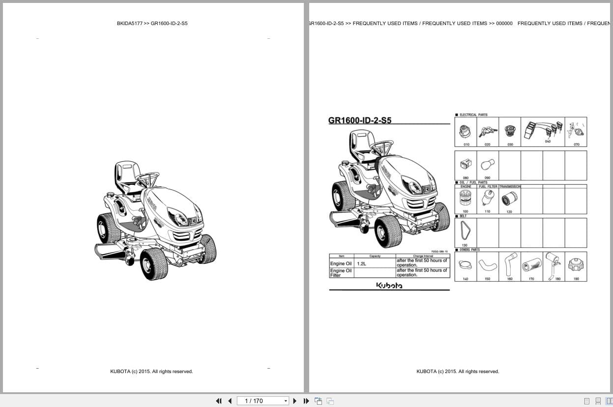 Kubota Tractor GR1600 ID 2 S5 Parts Catalog EN DE (1)