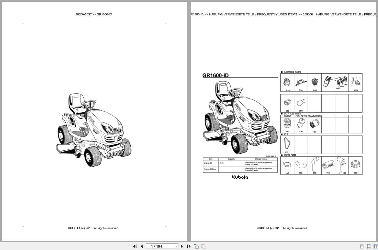 Kubota Tractor GR1600 ID Parts Catalog EN DE (1)