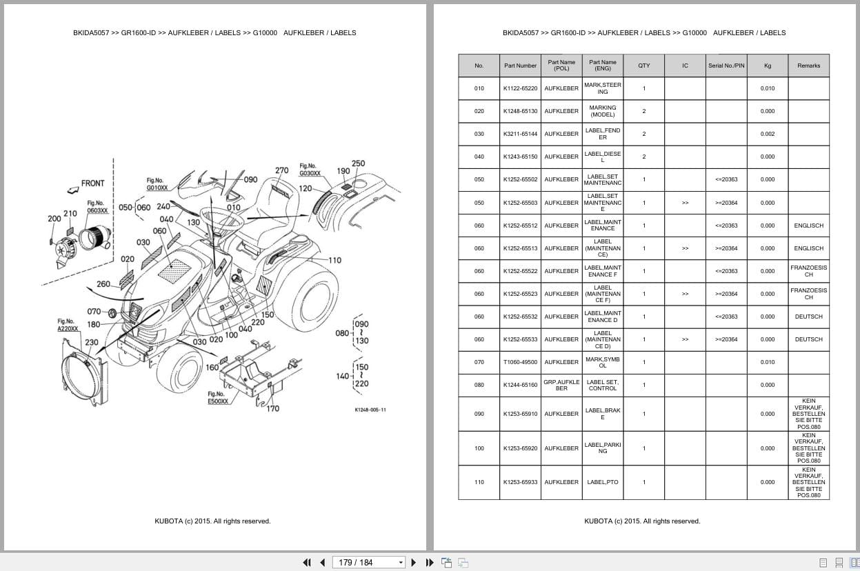 Kubota Tractor GR1600 ID Parts Catalog EN DE (3)
