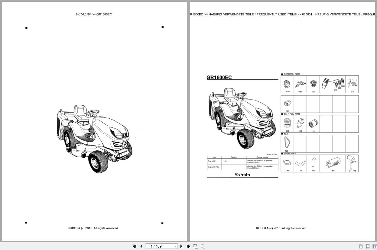 Kubota Tractor GR1600EC Parts Catalog EN DE (1)