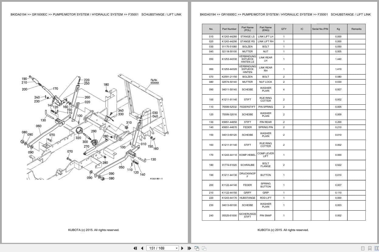 Kubota Tractor GR1600EC Parts Catalog EN DE (3)