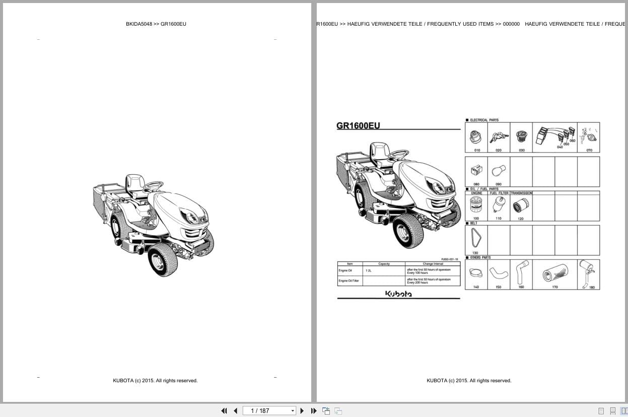 Kubota Tractor GR1600EU Parts Catalog EN DE (1)