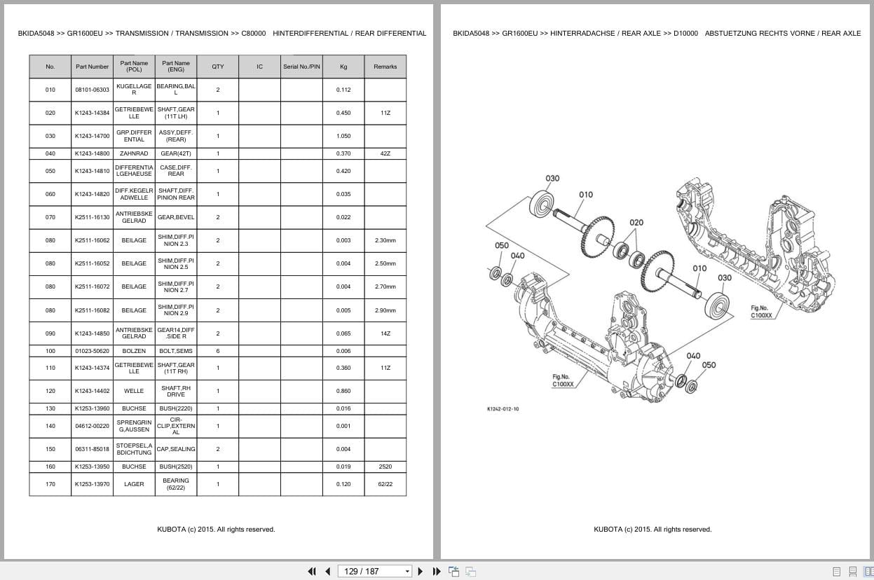 Kubota Tractor GR1600EU Parts Catalog EN DE (3)